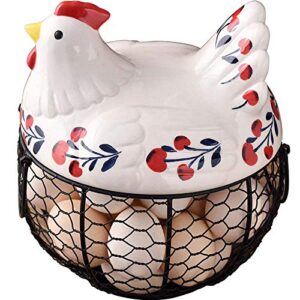 egg basket, chicken wire egg collection baskets for gathering fresh eggs,ceramic fresh egg holders countertop (berry)