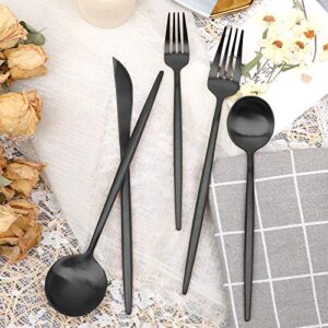 Matte Black Silverware Set 30 Pieces, FAMEWARE Stainless Steel Flatware Set，Service for 6，Kitchen Utensil Set, Tableware Cutlery Set, Satin Finished Polished & Dishwasher Safe