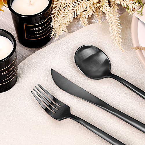 Matte Black Silverware Set 30 Pieces, FAMEWARE Stainless Steel Flatware Set，Service for 6，Kitchen Utensil Set, Tableware Cutlery Set, Satin Finished Polished & Dishwasher Safe