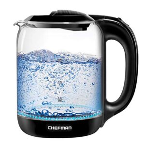 Chefman 1.7 Liter Electric Glass Tea Kettle, Fast Hot Water Boiler, One Touch Operation, Boils 7 Cups, Swivel Base & Cordless Pouring, Auto Shut-Off