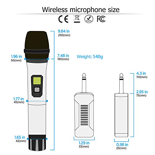 Wireless Microphone, Bietrun UHF Metal Dual Handheld Cordless Dynamic Mic System with Rechargeable Receiver, 1/4‘’Output, for Karaoke, Church, Speech, Wedding, Party Singing(160 ft Range)-Auto Connect