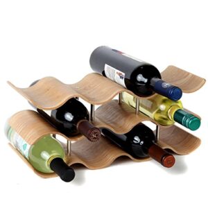 lily’s home countertop wave wine rack, wood, elegant and modern, table top wine storage (oak, 11 bottles)