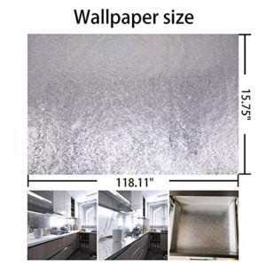 BAYYA Silver Kitchen Backsplash Wallpaper Stickers Peel and Stick Aluminum Foil Contact Paper Self Adhesive Waterproof Oil-Proof Heat Resistant Wall Sticker for Countertop Drawer Liner Shelf Liner