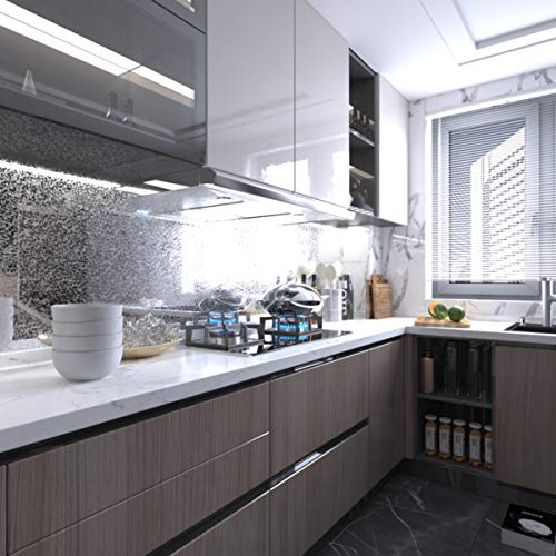 BAYYA Silver Kitchen Backsplash Wallpaper Stickers Peel and Stick Aluminum Foil Contact Paper Self Adhesive Waterproof Oil-Proof Heat Resistant Wall Sticker for Countertop Drawer Liner Shelf Liner