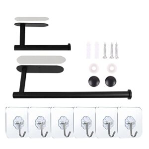 paper towel holder under cabinet + toilet paper holder stand + 6pack adhesive hooks for hanging, tintjungle black stainless steel paper towel holder wall mount/stick on with toilet paper holder 2pack