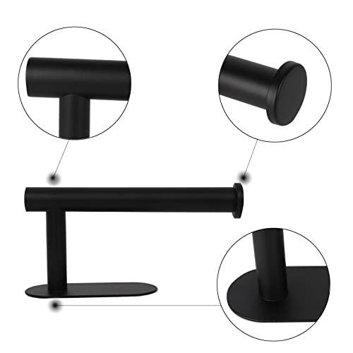 Paper Towel Holder Under Cabinet + Toilet Paper Holder Stand + 6Pack Adhesive Hooks for Hanging, TintJungle Black Stainless Steel Paper Towel Holder Wall Mount/Stick on with Toilet Paper Holder 2Pack