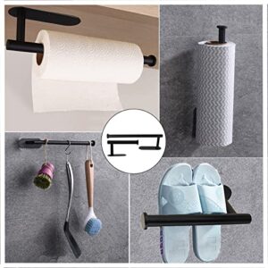 Paper Towel Holder Under Cabinet + Toilet Paper Holder Stand + 6Pack Adhesive Hooks for Hanging, TintJungle Black Stainless Steel Paper Towel Holder Wall Mount/Stick on with Toilet Paper Holder 2Pack