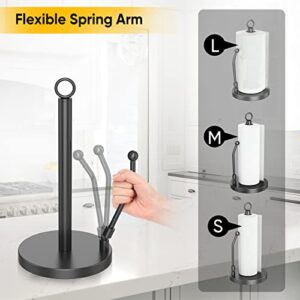 Paper Towel Holder Stainless Steel - One Hand Tear Paper Towel Dispenser Standing Weighted Base Non Slip, Spring Arm, Stainless Steel Paper Towel fits in Kitchen Bathroom Countertop Black