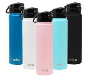 mira stainless steel water bottle – hydro vacuum insulated metal thermos flask keeps cold for 24 hours, hot for 12 hours – bpa-free one touch spout lid cap – 24 oz (710 ml) rose pink