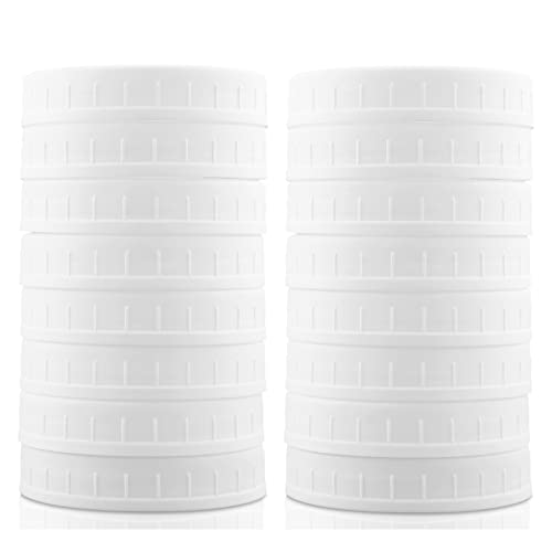 WIDE Mouth Mason Jar Lids [16 Pack] for Ball, Kerr and More - White Plastic Storage Caps for Mason/Canning Jars - Leak-Proof