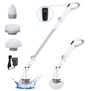 electric spin scrubber, 2023 new cordless shower scrubber with led display, power scrubber with detachable extension d-shape handle, cleaning brush for bathroom tile tub shower grout