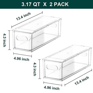 LALASTAR 2 Pack Fridge Organizer with Pull-out Drawer, Stackable Freezer Organizer Bin, Pantry Organization and Storage, BPA Free, 3.17QT