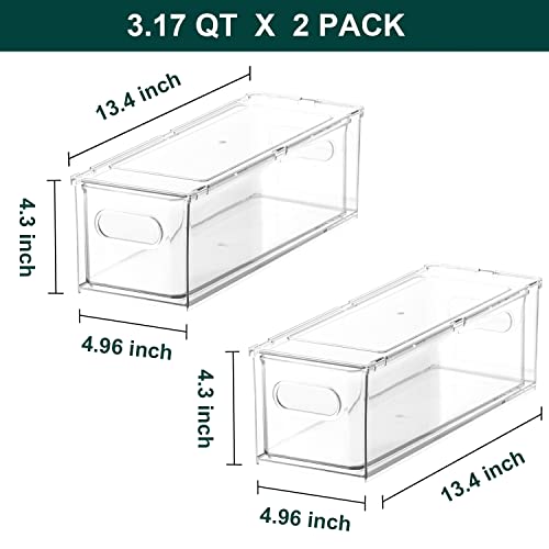 LALASTAR 2 Pack Fridge Organizer with Pull-out Drawer, Stackable Freezer Organizer Bin, Pantry Organization and Storage, BPA Free, 3.17QT