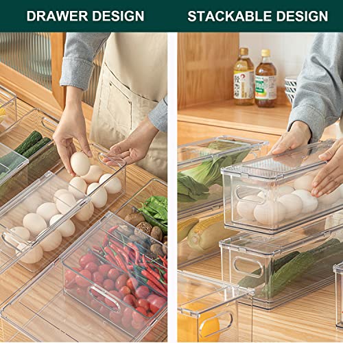 LALASTAR 2 Pack Fridge Organizer with Pull-out Drawer, Stackable Freezer Organizer Bin, Pantry Organization and Storage, BPA Free, 3.17QT