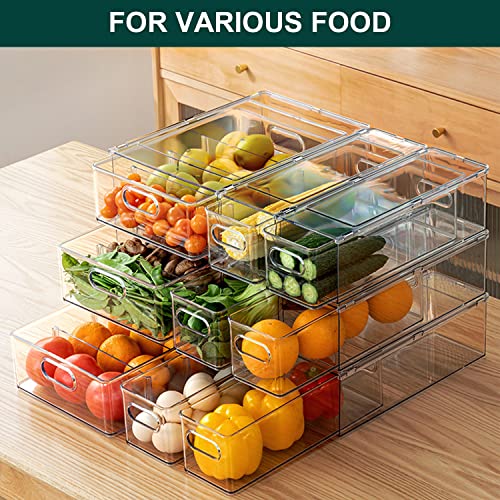 LALASTAR 2 Pack Fridge Organizer with Pull-out Drawer, Stackable Freezer Organizer Bin, Pantry Organization and Storage, BPA Free, 3.17QT