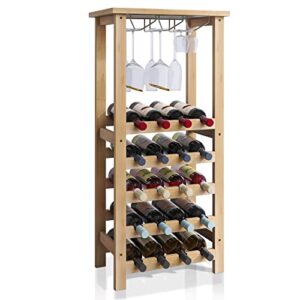 smibuy wine rack with glass holder & table top, 20 bottles storage, floor free standing bamboo display shelves for home, kitchen, pantry, cellar, bar (natural )