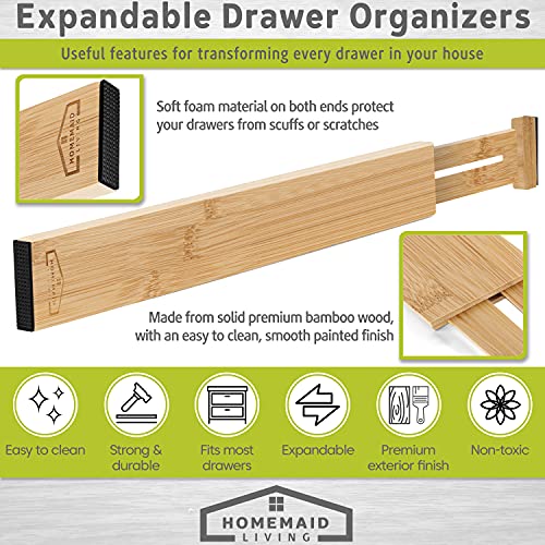 Homemaid Living Bamboo Drawer Dividers, Adjustable & Expandable Kitchen Drawer Organizer, Ideal for Silverware Drawer Organizer, Dresser Drawer Organizer or Bedroom and Bathroom Drawer Organizer