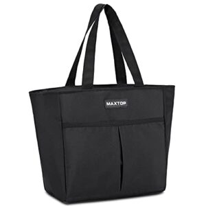 maxtop lunch bags for women,insulated thermal lunch tote bag,lunch box with front pocket for office work picnic shopping (black, medium)