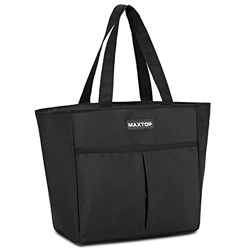 MAXTOP Lunch Bags for Women,Insulated Thermal Lunch Tote Bag,Lunch Box with Front Pocket for Office Work Picnic Shopping (Black, Medium)