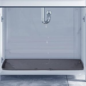 silicone under sink mat, 34” x 22” kitchen sink liner drip tray, waterproof cabinet sink protector mats with unique outfall for kitchen bathroom leaks