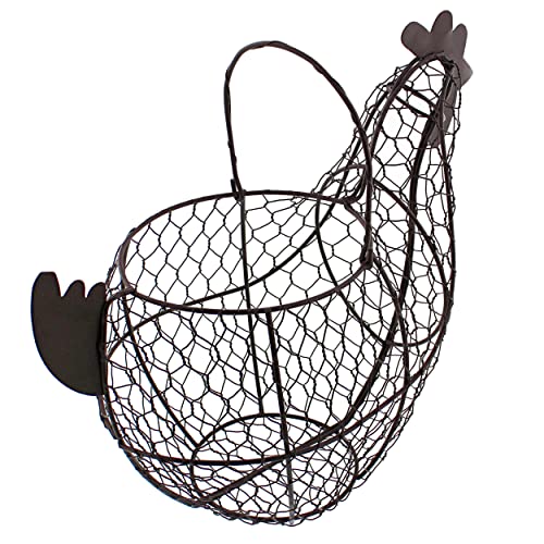 Rural365 Chicken Egg Holder - Brown Decorative Wire Basket with Handle Decor Wire Egg Basket for Kitchen or Living Room