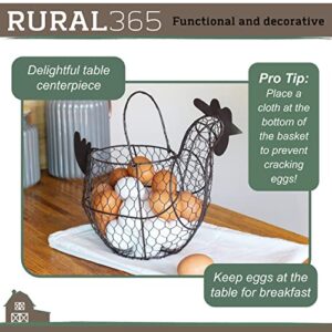 Rural365 Chicken Egg Holder - Brown Decorative Wire Basket with Handle Decor Wire Egg Basket for Kitchen or Living Room