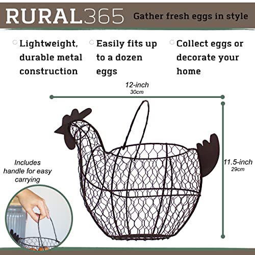 Rural365 Chicken Egg Holder - Brown Decorative Wire Basket with Handle Decor Wire Egg Basket for Kitchen or Living Room