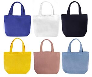 pertion 6 pack small canvas tote bags, 9x8x4inch reusable cotton shopping bags bulk diy mini tote bag gift bags for kids