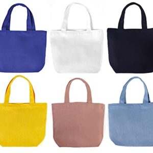 Pertion 6 Pack Small Canvas Tote Bags, 9x8x4inch Reusable Cotton Shopping Bags Bulk DIY Mini Tote Bag Gift Bags for Kids