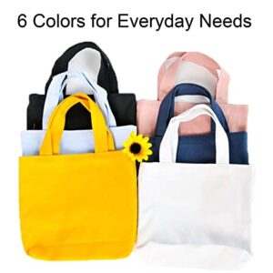 Pertion 6 Pack Small Canvas Tote Bags, 9x8x4inch Reusable Cotton Shopping Bags Bulk DIY Mini Tote Bag Gift Bags for Kids