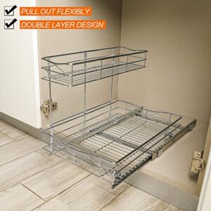 TQVAI Pull Out Cabinet Organizer, 2 Tier Under Sink Storage Shelf with Sliding Drawer, Wire Kitchen Slide Out Basket - 11.75W x 17D x 13.25H, Request at Least 12.5 Inch Cabinet Opening