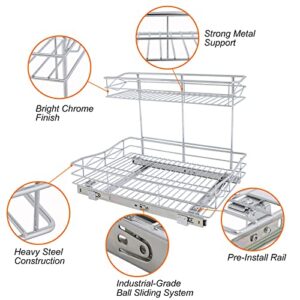 TQVAI Pull Out Cabinet Organizer, 2 Tier Under Sink Storage Shelf with Sliding Drawer, Wire Kitchen Slide Out Basket - 11.75W x 17D x 13.25H, Request at Least 12.5 Inch Cabinet Opening