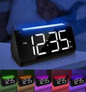 netzu digital alarm clock for bedrooms, bedside alarm clocks with 8 color night light, large led display, dual alarm, dimmer, usb charger port, clock for kids,teens, seniors (upgrade) (black)
