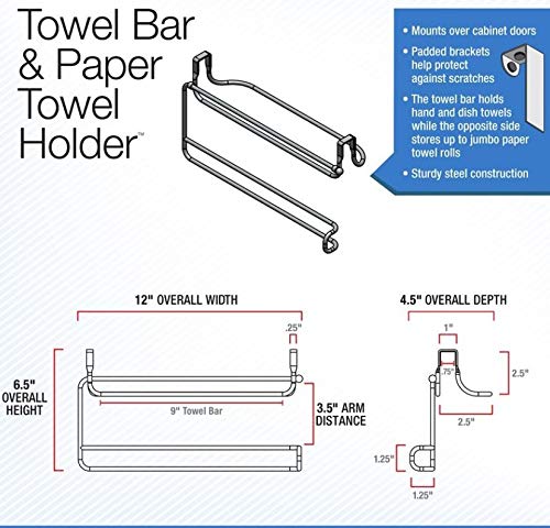 Spectrum Diversified Duo Bar & Paper Holder No Installation 2-in-1 Cabinet Paper Towel Dispenser & Towel Bar, Under Sink Storage & Organization, Standard, Chrome