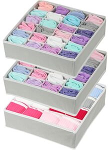 3 pack – simple houseware socks underwear drawer organizer (24+24+16 cells), grey