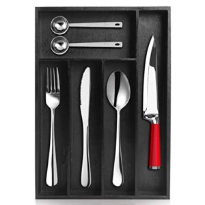 ayiaren black wooden utensil tray best cutlery kitchen drawer divider organizer flatware tray wood cutlery silverware drawer inserts bamboo spoon utensils storage organizer