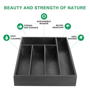 Ayiaren Black Wooden Utensil Tray Best Cutlery Kitchen Drawer Divider Organizer Flatware Tray Wood Cutlery Silverware Drawer Inserts Bamboo Spoon Utensils Storage Organizer