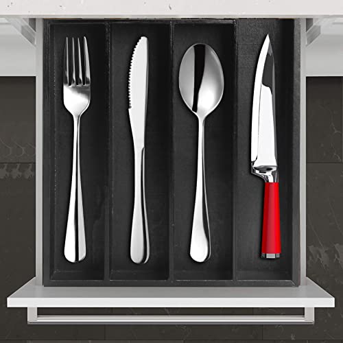 Ayiaren Black Wooden Utensil Tray Best Cutlery Kitchen Drawer Divider Organizer Flatware Tray Wood Cutlery Silverware Drawer Inserts Bamboo Spoon Utensils Storage Organizer