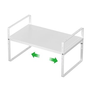 wejipp expandable cabinet shelf organizer stackable shelves adjustable shelf riser for kitchen pantry office,10.24″ w,white