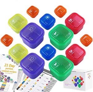goandwell portion control container and food plan double set (14-pieces) – 21 day portion control container kit for weight loss – 21 day tally chart with e-book