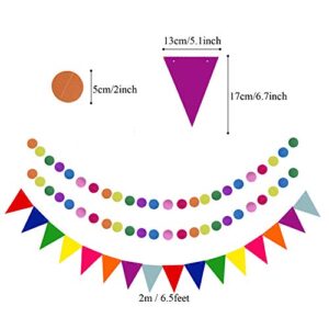 ZERODECO Party Decoration, 21 Pcs Multi-color Hanging Paper Fans, Pom Poms Flowers, Garlands String Polka Dot and Triangle Bunting Flags for Birthday Parties, Wedding Décor, Fiesta or Mexican Party