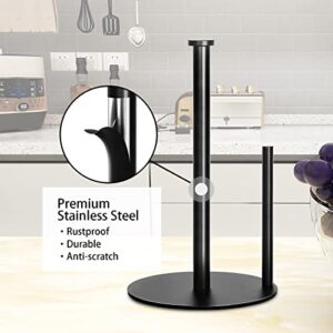 Paper Towel Holder Countertop, OBODING, Black Kitchen Paper Towel Holder Stand for Kitchen and Bathroom Organization, Stainless Steel Paper Towel Holders for Standard and Large Rolls (Matte Black)