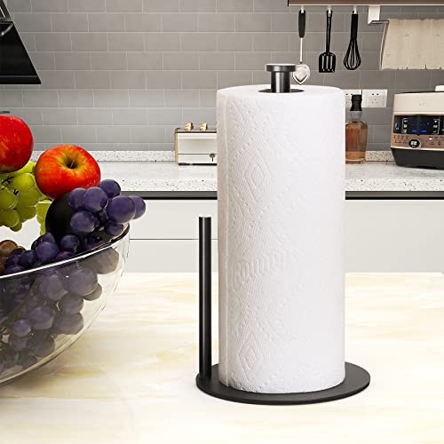 Paper Towel Holder Countertop, OBODING, Black Kitchen Paper Towel Holder Stand for Kitchen and Bathroom Organization, Stainless Steel Paper Towel Holders for Standard and Large Rolls (Matte Black)