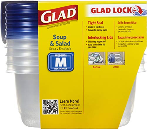 GladWare Soup & Salad Food Storage Containers for Everyday Use | Medium Rectangle Containers for Food Storage | Containers Hold up to 24 Oz(Pack of 5)