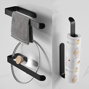 CHAUNCEY HOME Adhesive Paper Towel Holder Under Cabinet Countertop, 1 Pack, Matte Black, Self-Adhesive Hanging Paper Towels Rolls Holder for Bathroom Kitchen Essentials