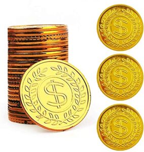 tcotbe pirate gold coins plastic set of 100,play gold treasure coins for play favor party supplies, pirate party, treasure hunt game and party favors