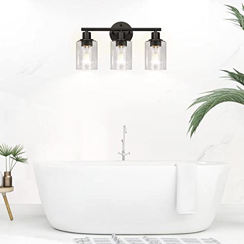 3-Light Bathroom Light Fixtures, Black Bathroom Wall Lights, Modern Bathroom Vanity Light with Clear Glass Shade, Bathroom Wall Lamp for Mirror Kitchen Bedroom Living Room Hallway Cabinet Porch