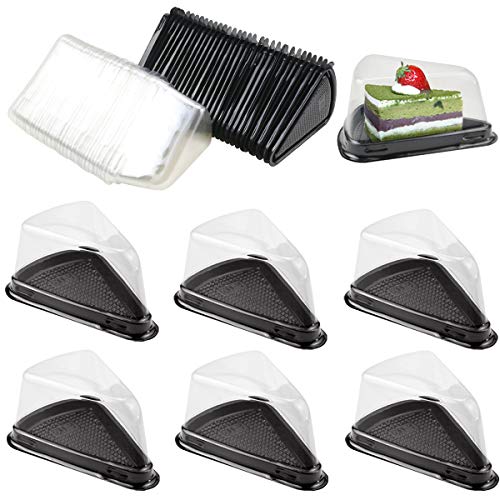 Fansunta 100Pcs Clear Plastic Triangle Dessert Cake Box Cake Slice Container Cheesecake Pie Containers Pies Holder (black)