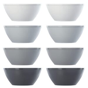 US Acrylic Fresco 28 oz. Plastic Stackable Snack Bowls for Cereal and Ice Cream in Grey Stone | Set of 8 | 6-inch Reusable, BPA-Free, Made in the USA, Dishwasher Safe Dinnerware