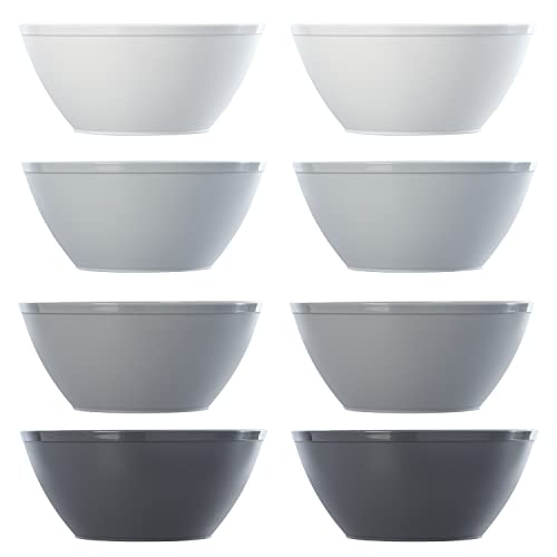 US Acrylic Fresco 28 oz. Plastic Stackable Snack Bowls for Cereal and Ice Cream in Grey Stone | Set of 8 | 6-inch Reusable, BPA-Free, Made in the USA, Dishwasher Safe Dinnerware